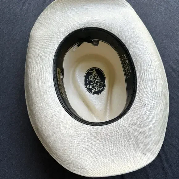 VTG Resistol Straw Cowboy Hat Long Oval George Strait Natural Sz 7 1/8